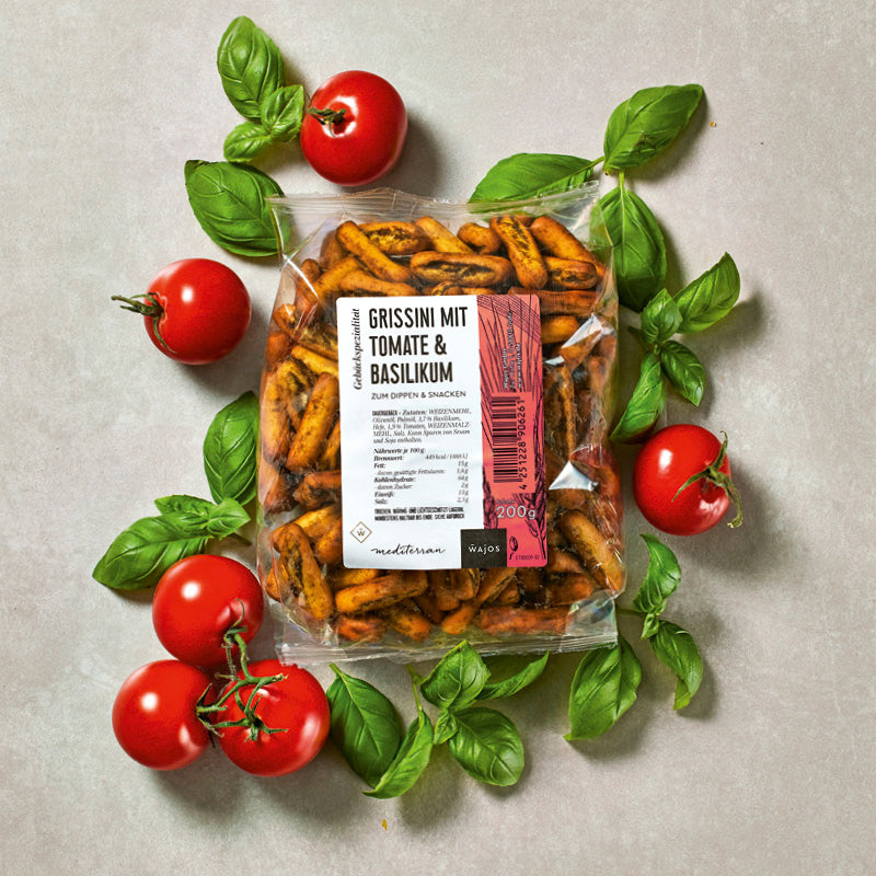 Grissini mit Tomate und Basilikum dargestellt mit Aromen