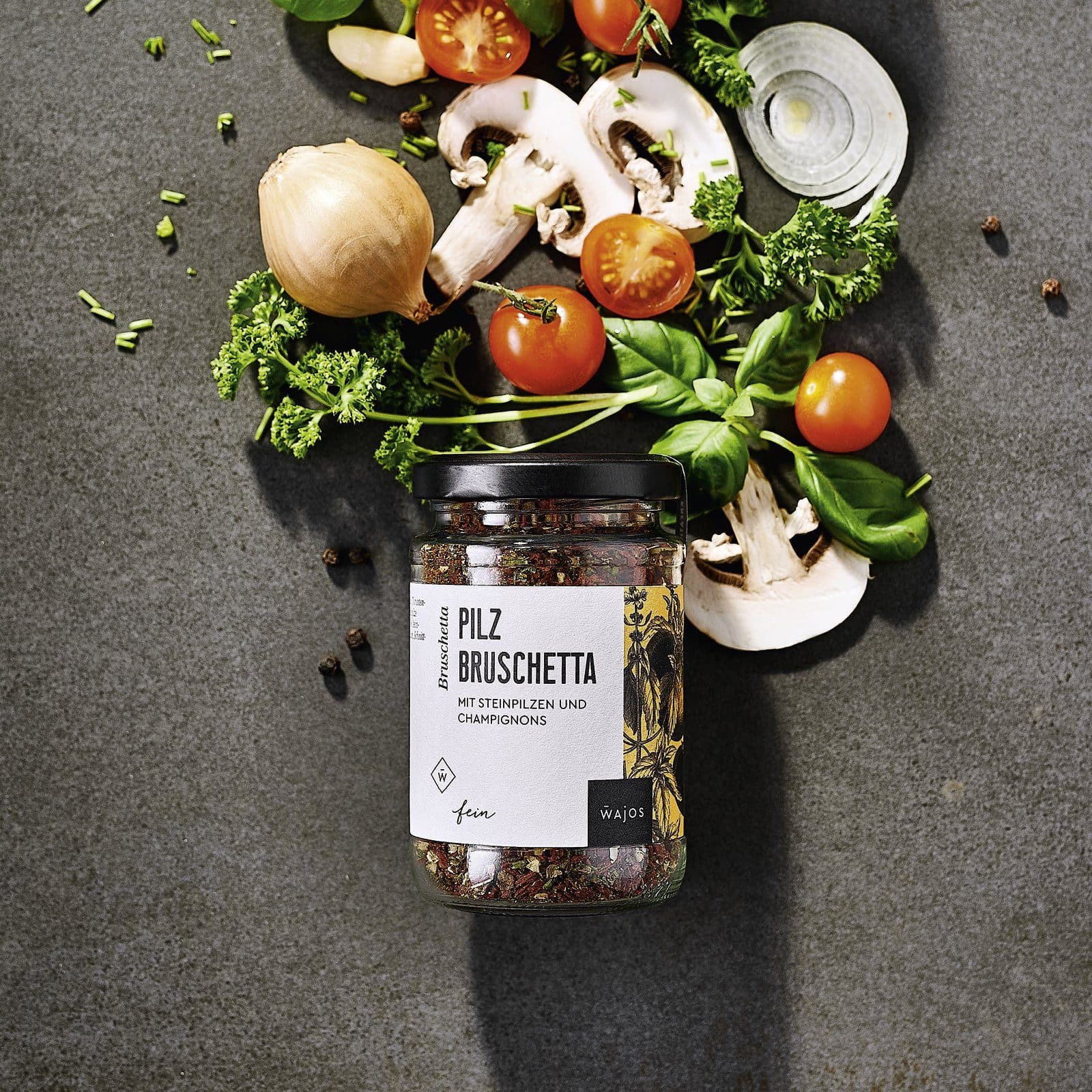 Pilz Bruschetta dargestellt mit Aromen