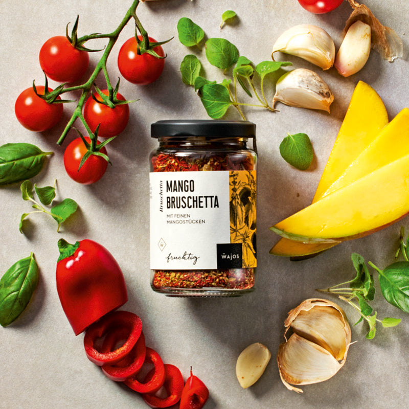 Mango Bruschetta dargestellt mit Aromen