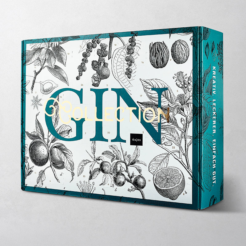 Wajos Adventskalender Gin - schöner Karton weiß/blau/gold
