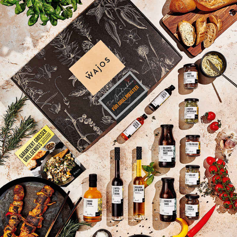 Geschenkbox für Grillmeister mit Grillprodukten und Grillgerichten