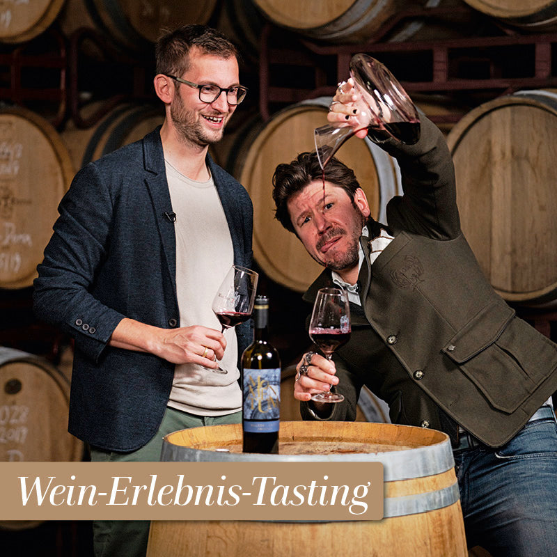 Wein-Erlebnis-Tasting - Dargestellung Winzer Michael Oster und Sommelier Justin Leone