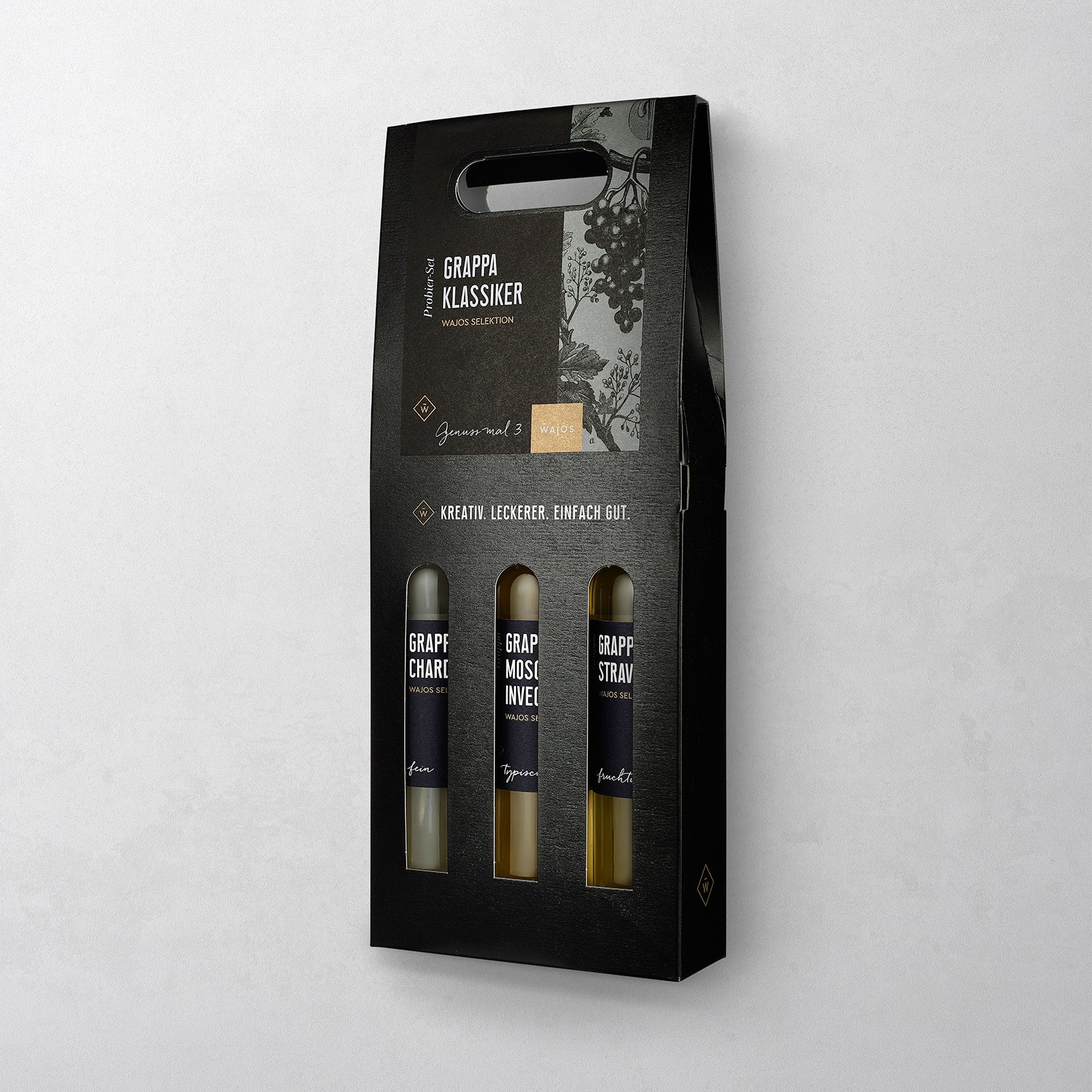 3er Set Grappa in 100 ml Flaschen in Geschenkkartonage