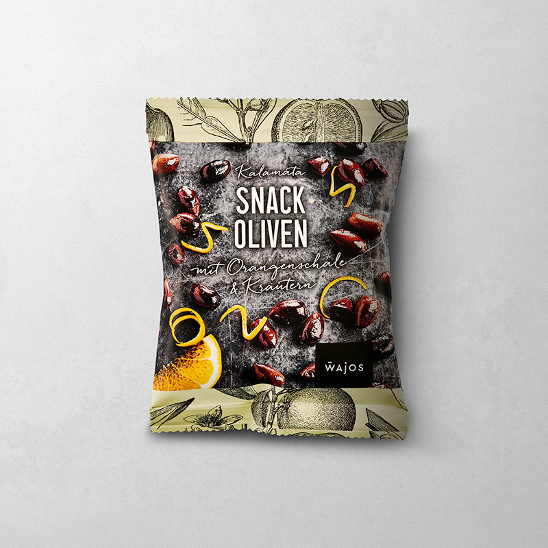 Snack Oliven Kalamata mit Orangenschale & Kräutern in 70 g Packung