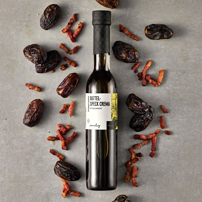 Dattel-Speck Crema in der 250 ml Flasche