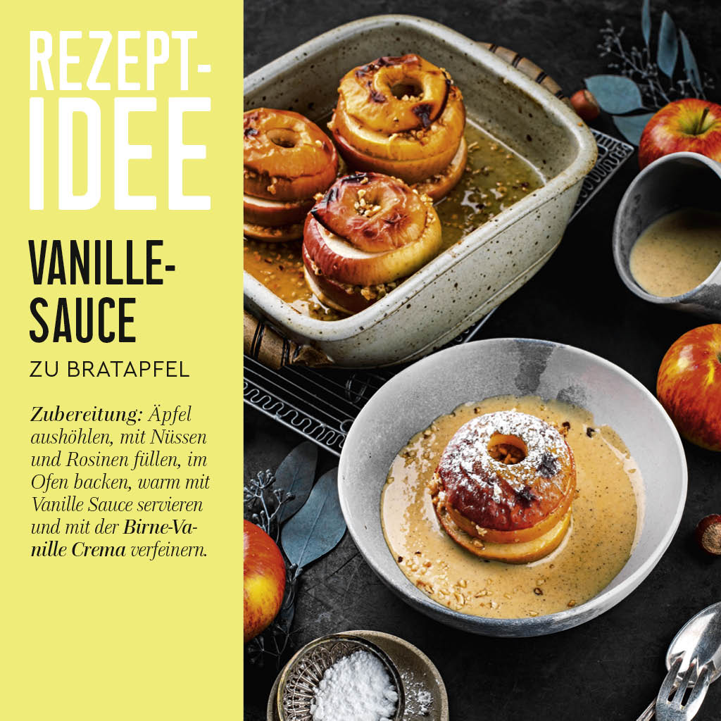 Birne-Vanille Crema Rezeptidee Bratapfel mit Vanille-Sauce