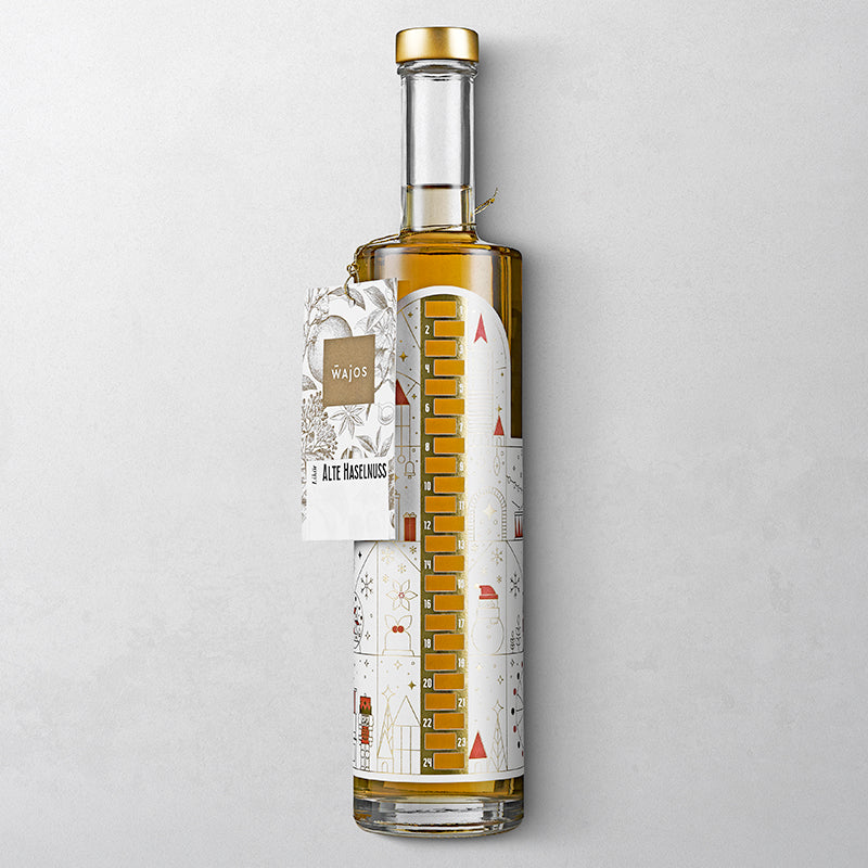 Wajos Adventskalender Flasche gefüllt mit Alte Haselnuss Likör