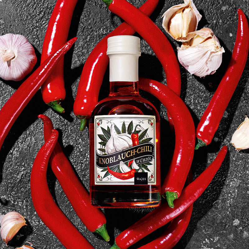 Knoblauch-Chili Würzöl in 250 ml Flasche