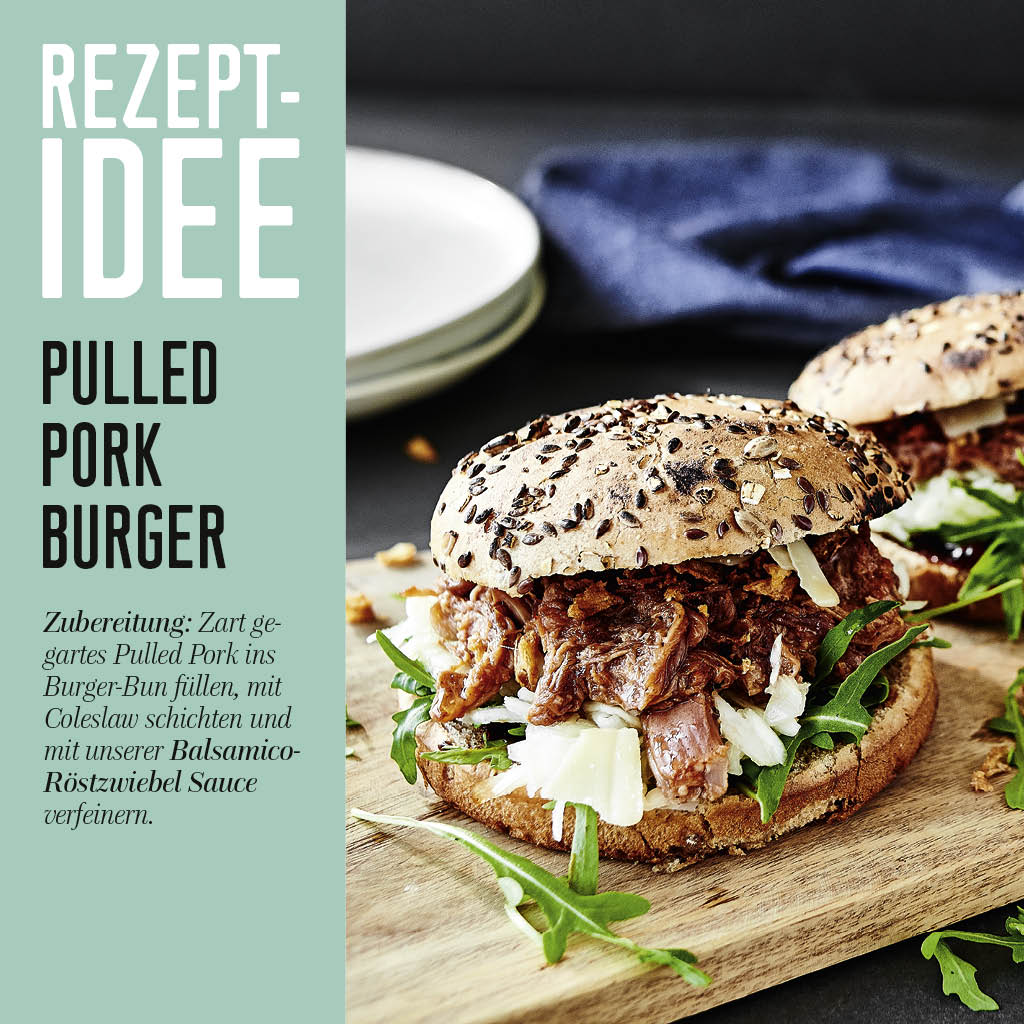 Balsamico Röstzwiebel Sauce Rezeptidee Pulled Pork Burger