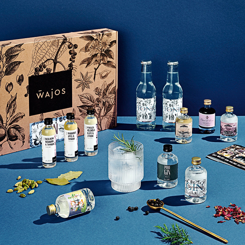 Produkte Gin Tasting Set und Bilder von beteiligten Personen
