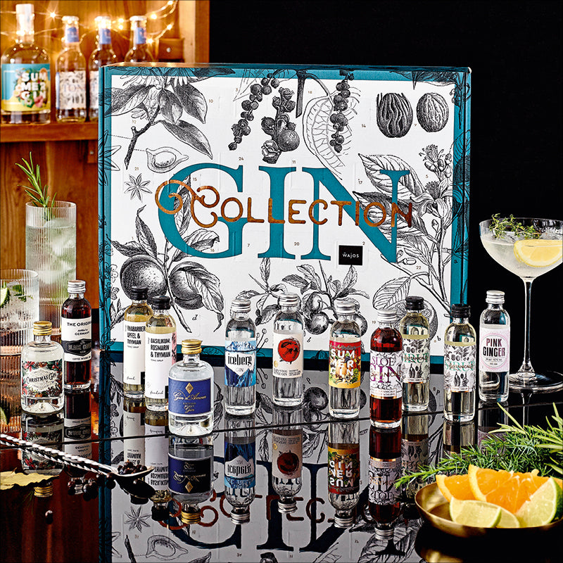 Wajos Adventskalender Gin - schöner Karton weiß/blau/gold