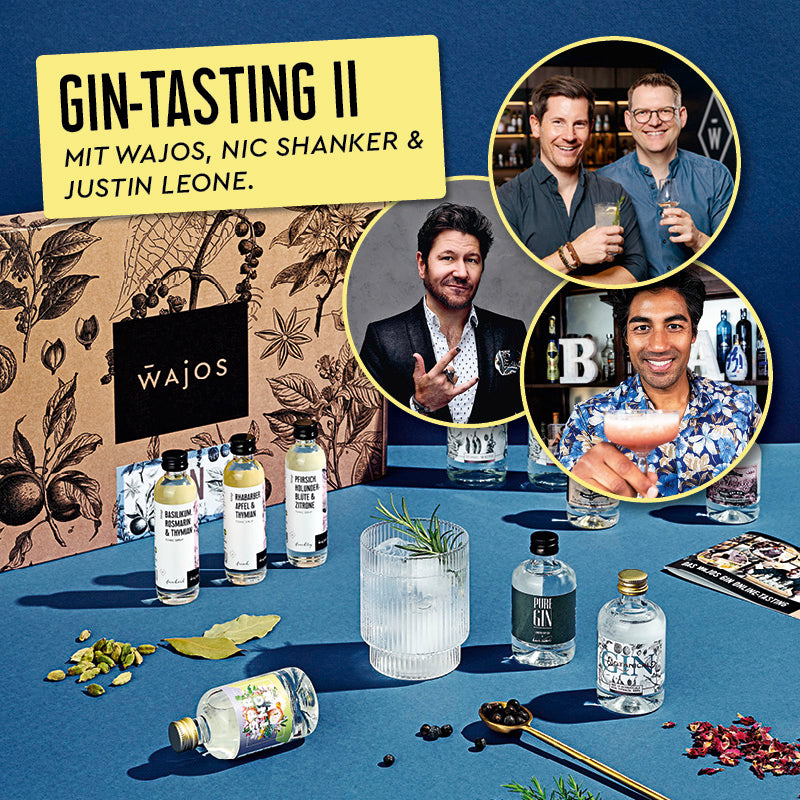 Produkte Gin Tasting Set 2 und Bild von beteiligten Personen