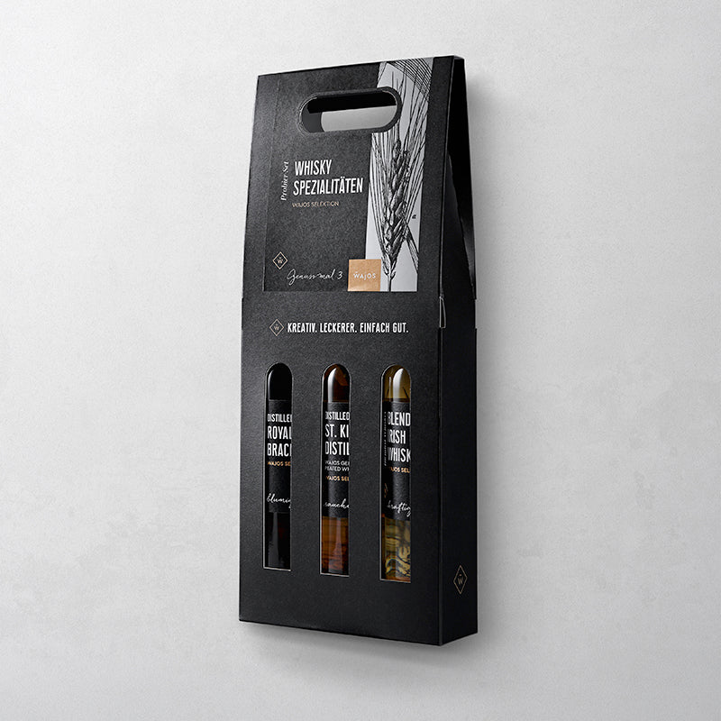 3er Set Whisky in 100 ml Flaschen und Geschenkkartonage