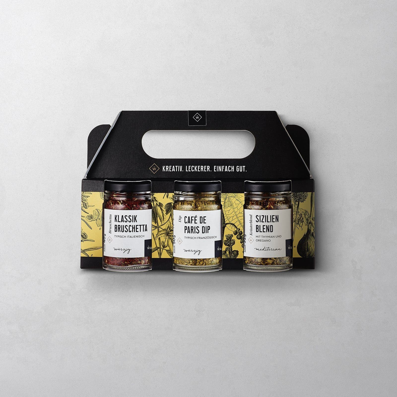 Kräuter-Set - mit Klassik Bruschetta in 40 g Glas, Café de Paris Dip in 50 g Glas und Sizilien Blend in 32 g Glas