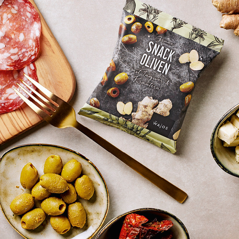 Snack Oliven Grün mit Ingwer & Kräutern in 70 g Packung