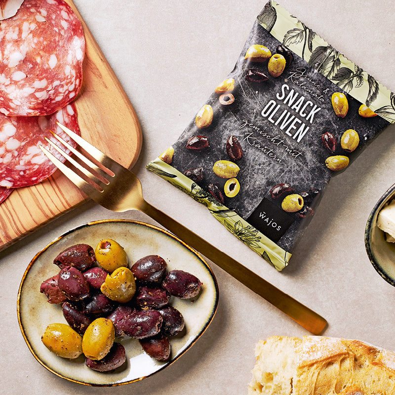 Snack Oliven Kalamata + Grün gemischt mit Kräutern